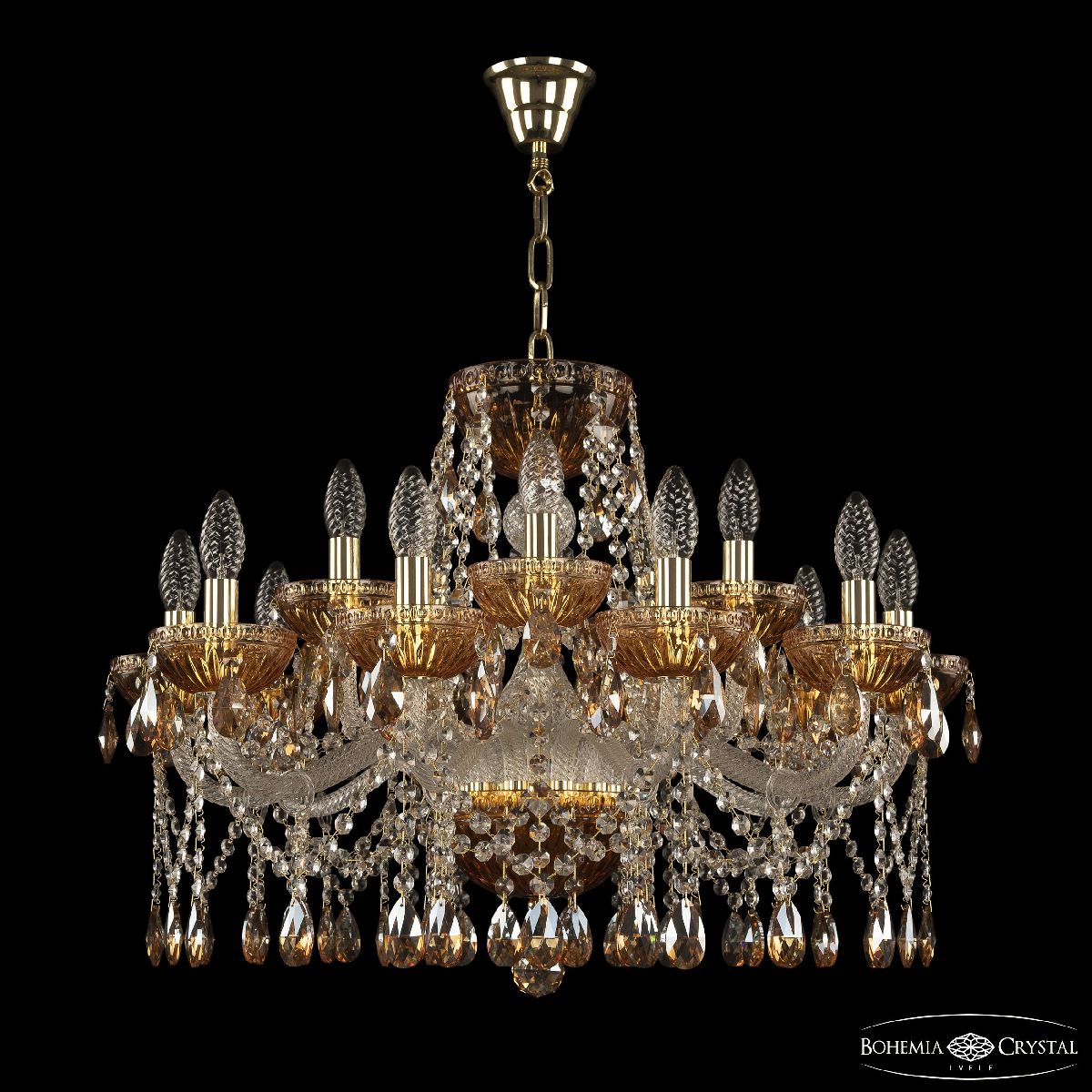 Подвесная люстра Bohemia Ivele Crystal 5413/10+5/240 G Amber/M-1G K721