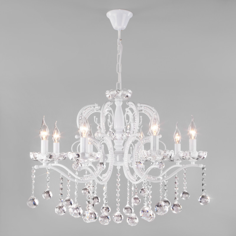 Подвесная люстра Eurosvet 10107/8 глянцевый белый/прозрачный хрусталь Strotskis