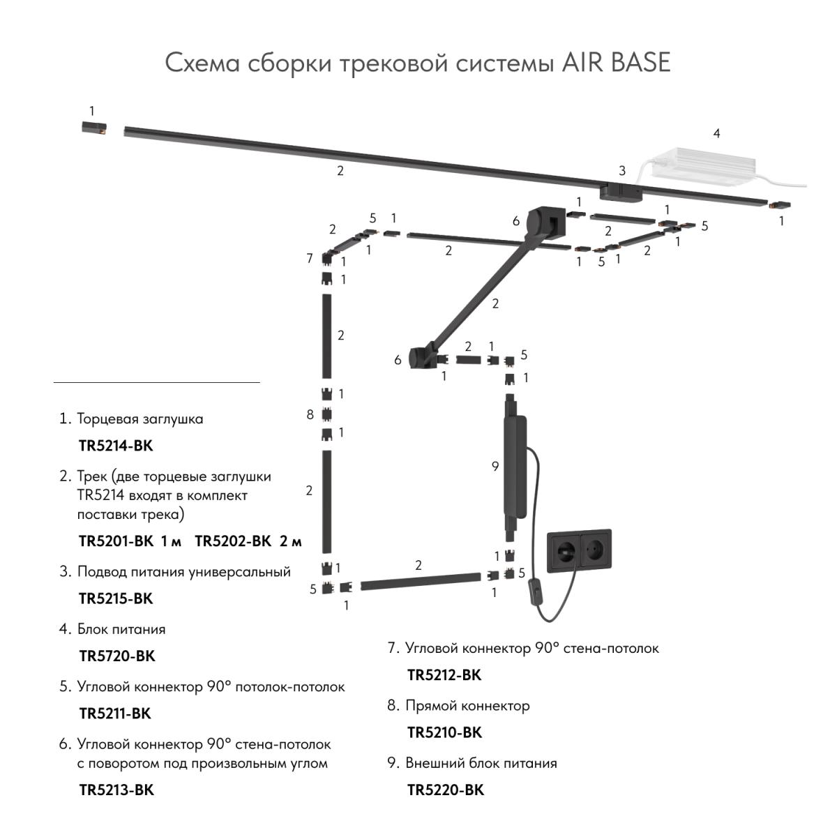 Соединитель для шинопровода Denkirs Air Base TR5213-BK