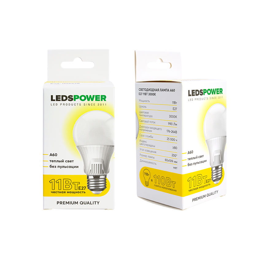 Светодиодная лампа LEDS POWER A60 E27 11Вт 3000К 006628
