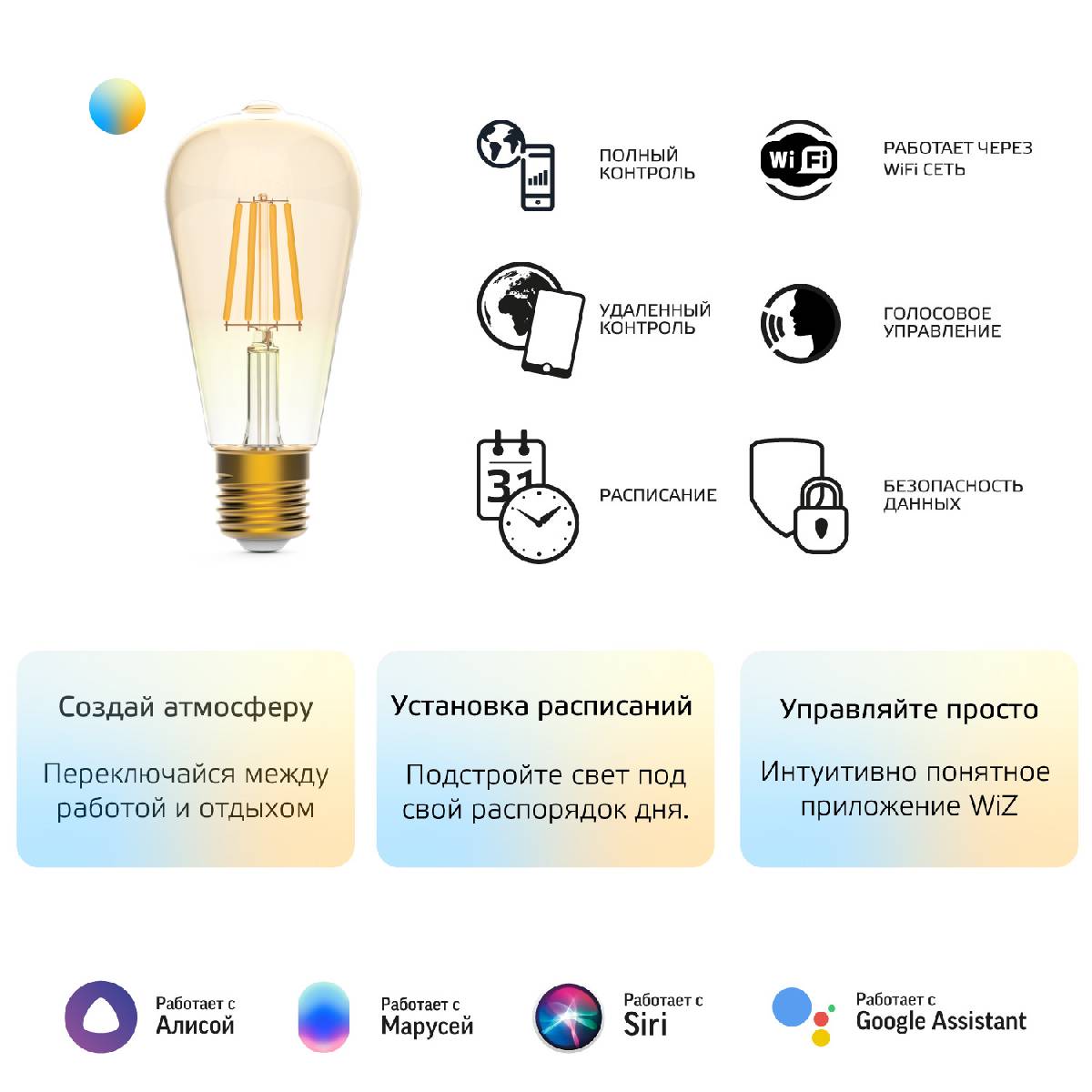 Лампа светодиодная диммируемая филаментная Gauss E27 6,5W 2000-5500K золотистая 1310112