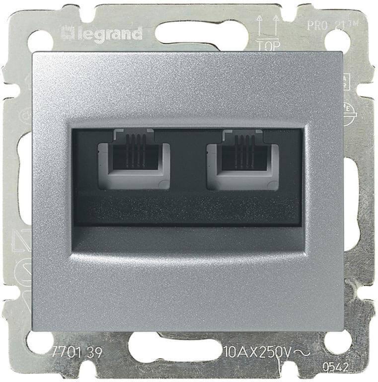 Розетка телефонная 2хRJ11 Legrand Valena алюминий 770139