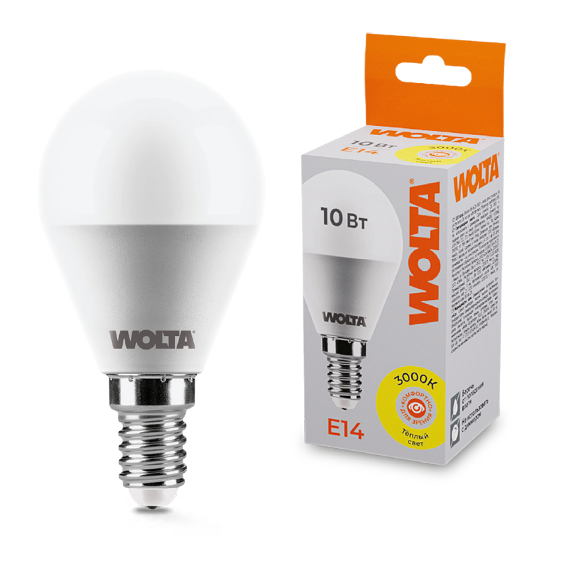 Светодиодная лампа WOLTA 10Вт 3000K E14 груша матовая 25Y45GL10E14
