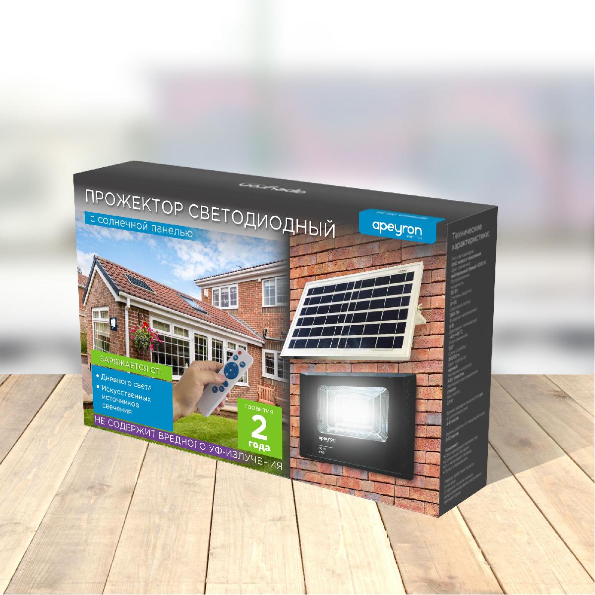 Прожектор c солнечной панелью Apeyron батарея 6000МА (3.2 В, 6Aчас) 05-34