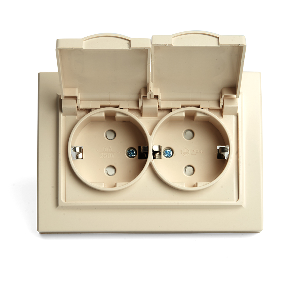 Розетка 2-местная с/з с крышкой Stekker Эрна PST16-9015-02 49137