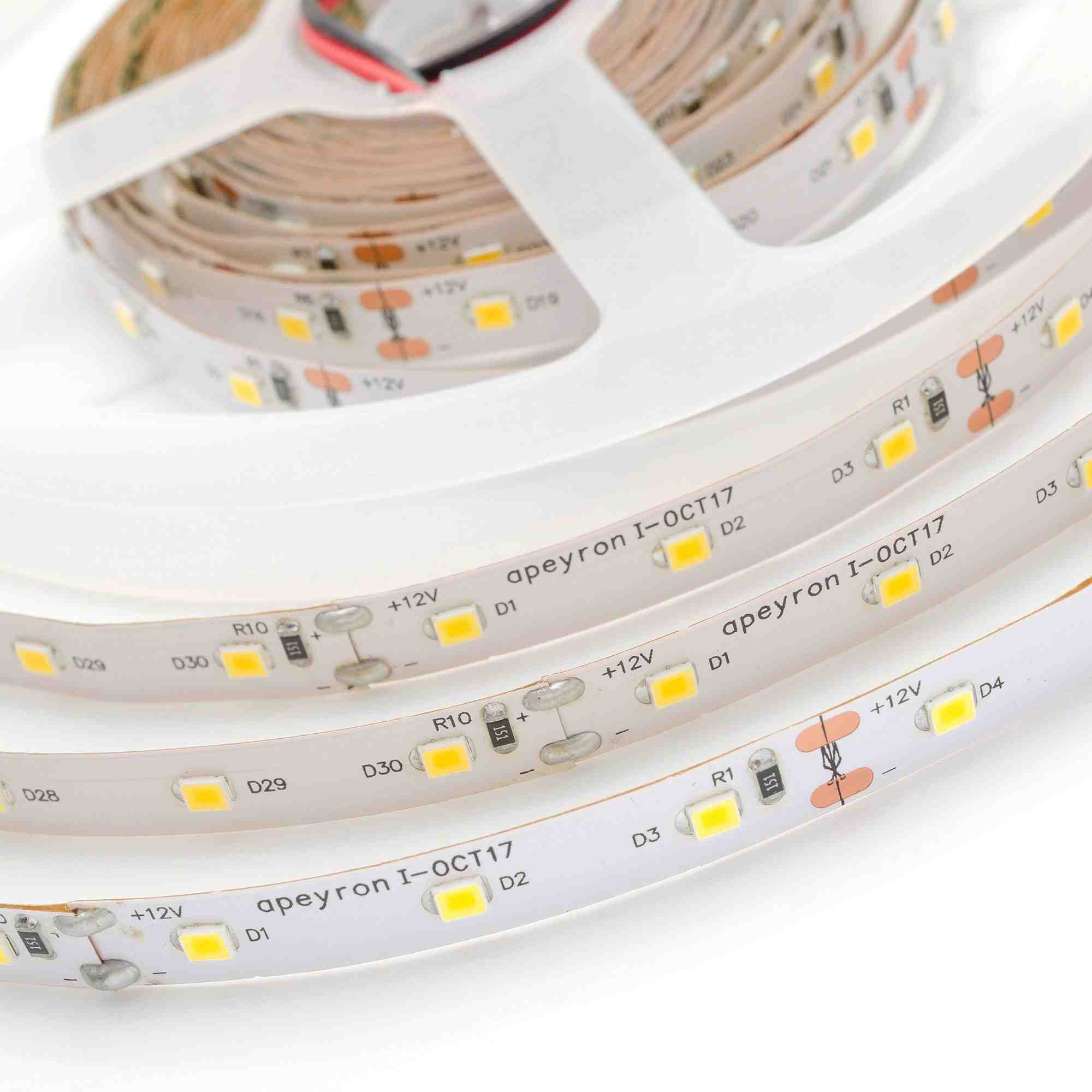 Светодиодная лента Apeyron 12В СТ 4,8Вт/м smd3528, 60д/м IP67 (НАНО) 280Лм/м 5м 3000К 00-72