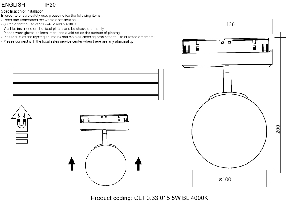 Трековый магнитный светильник Crystal Lux CLT 0.33 015 5W BL 4000K