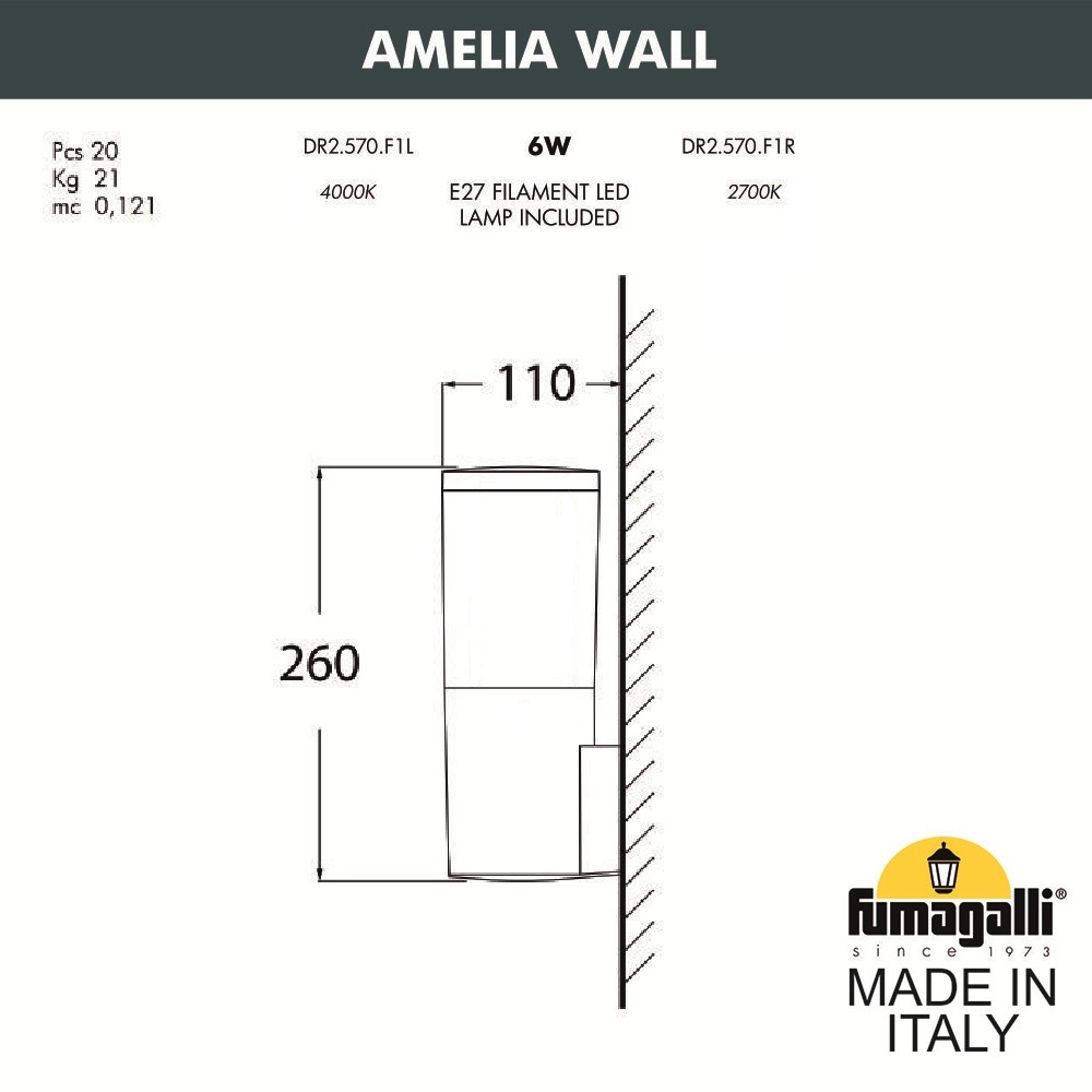 Уличный настенный светильник Fumagalli AMELIA WALL DR2.570.000.LYE27