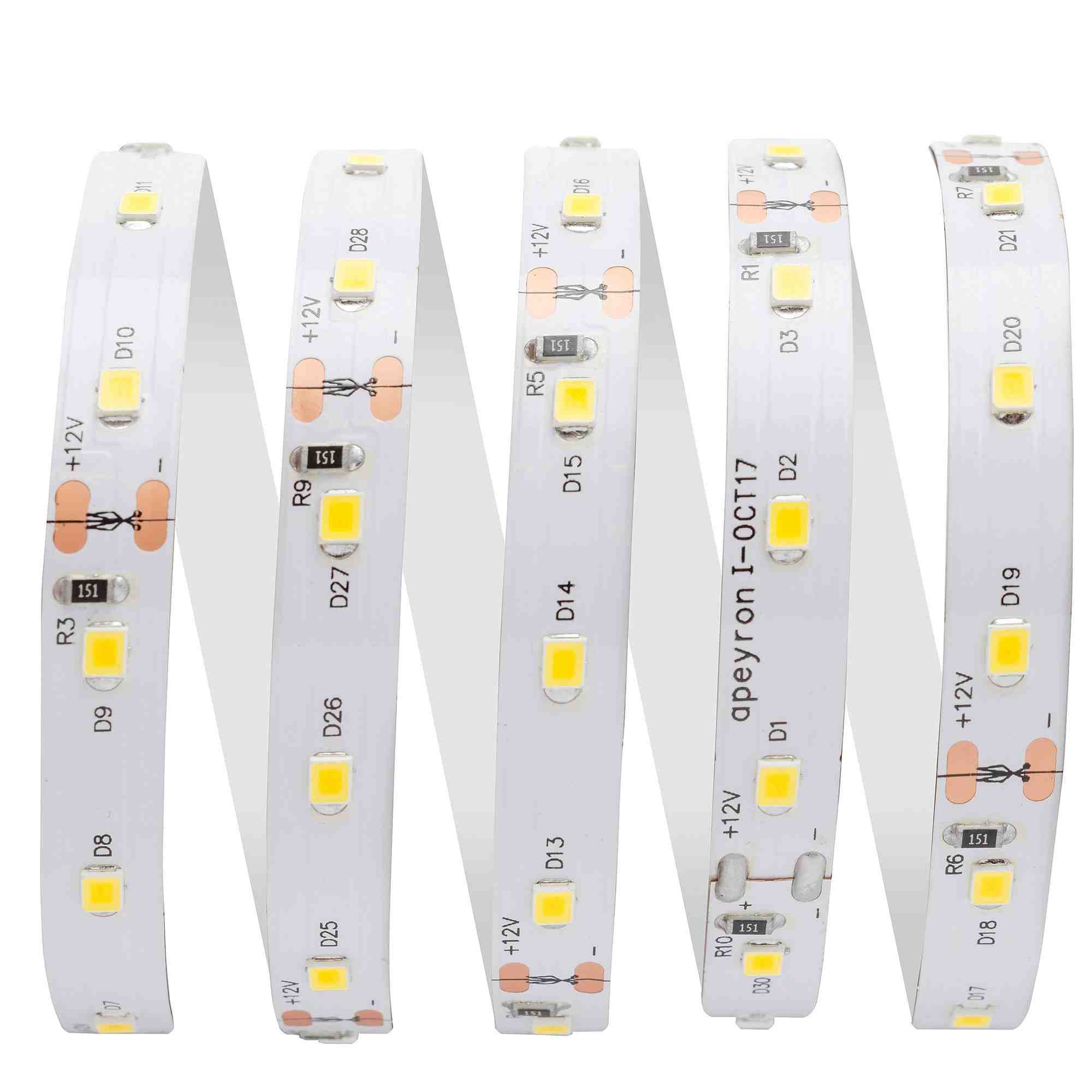 Светодиодная лента Apeyron 12В СТ 4,8Вт/м smd3528, 60д/м IP67 (НАНО) 280Лм/м 5м 3000К 00-72