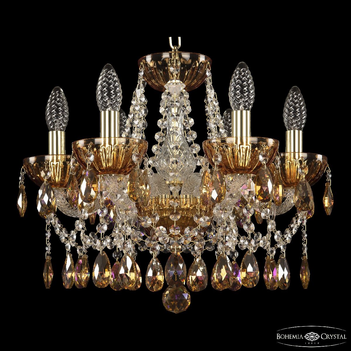 Подвесная люстра Bohemia Ivele Crystal 5413/6/141 G Amber/M-1H K777