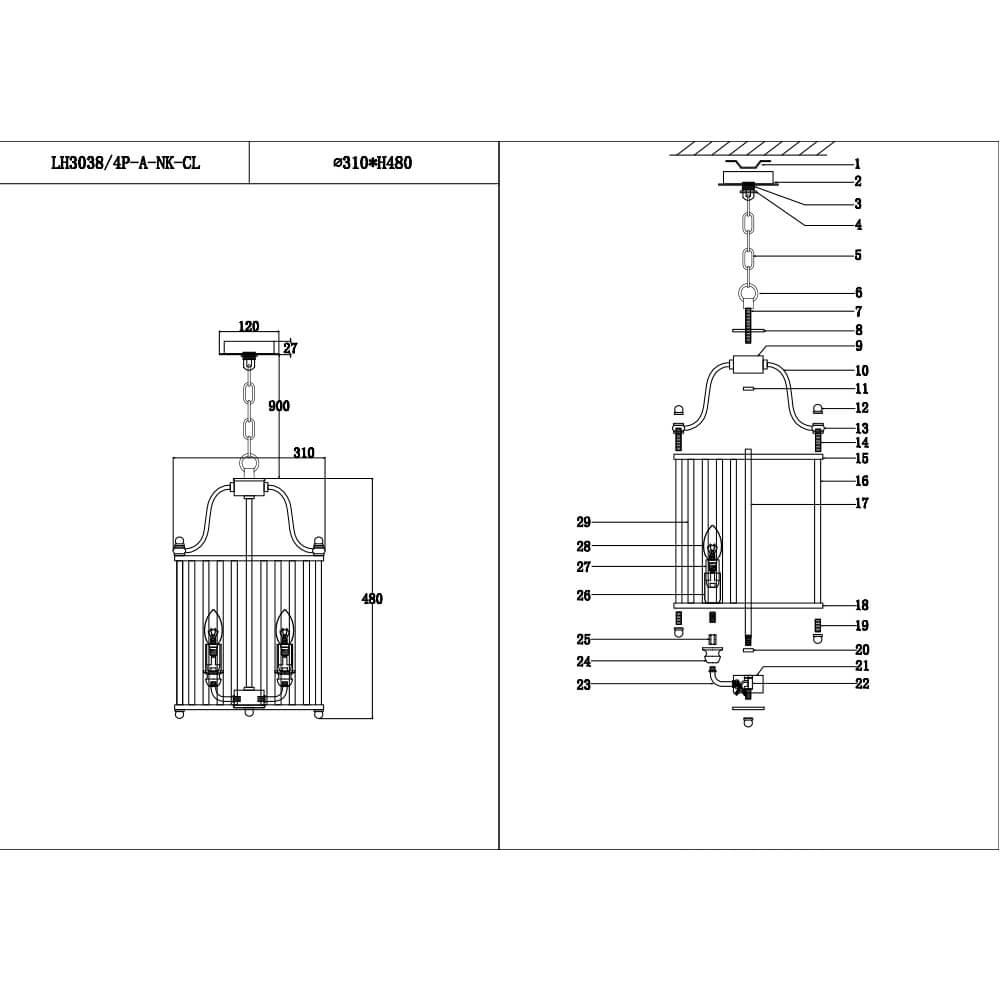 Подвесная люстра Lumien Hall Lariana LH3038/4P-A-NK-CL