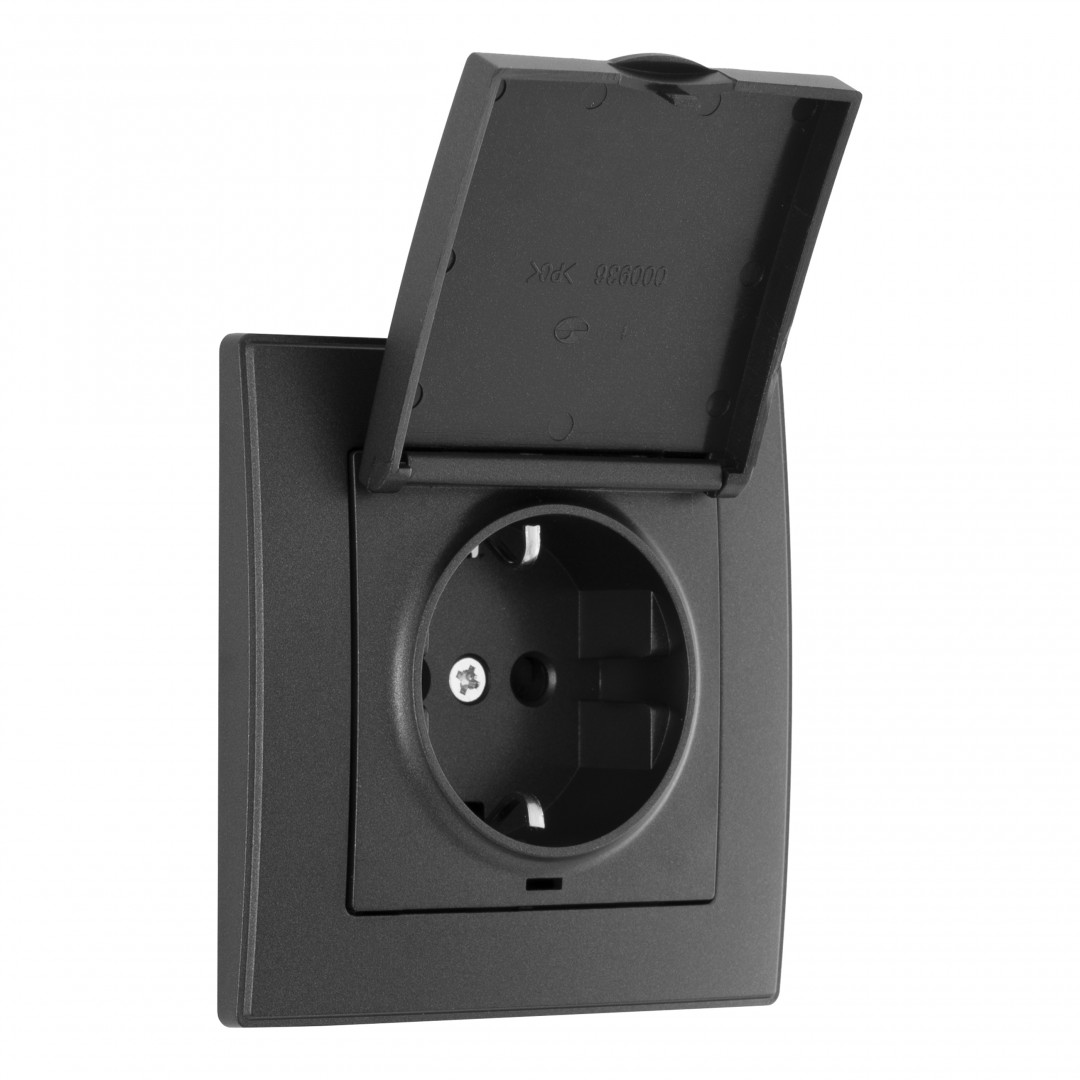 Комплект розетки с/з и шторками, защитной крышкой и рамкой Arte Milano SET06-1-41-1 black