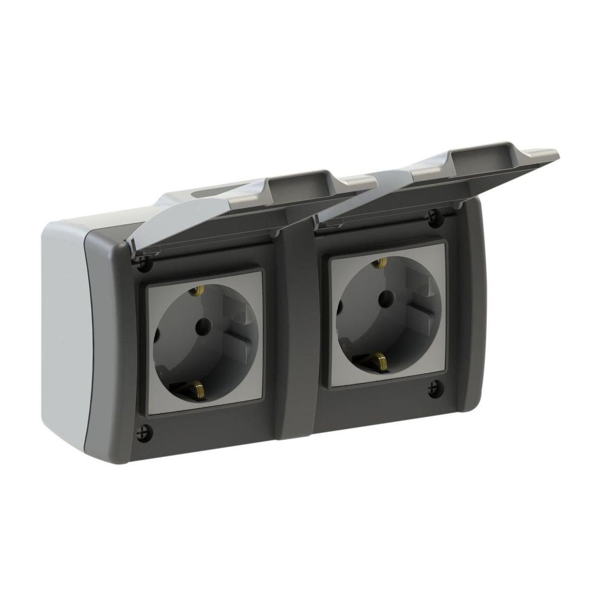 Розетка на 1 пост с заземлением двойная Mono Electric Octans IP54 16А 250В бело-серый 154-020007-120