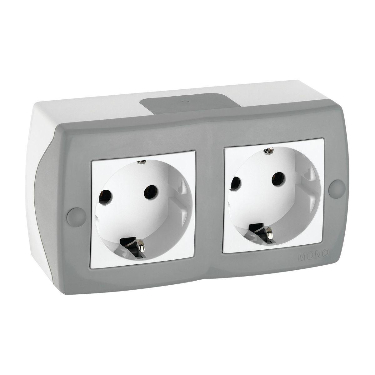 Розетка на 2 пост с заземлением Mono Electric Octans IP20 16А 250В бело-серый 104-020007-120