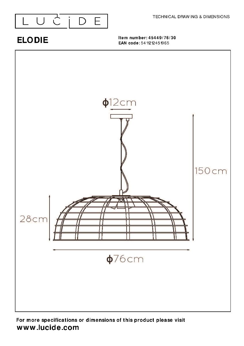 Подвесной светильник Lucide Elodie 45449/76/30