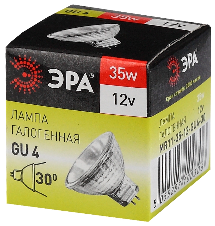 Лампа галогенная Эра GU4 35W 3000K GU4-MR11-35W-12V-30CL C0027362