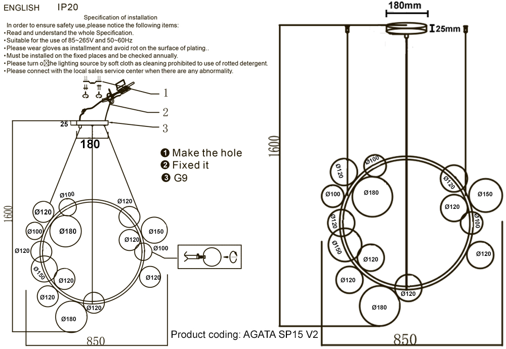 Подвесная люстра Crystal Lux AGATA SP15 V2 CHROME/TRANSPARENTE