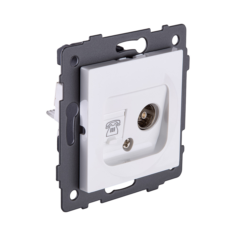 Розетка двойная TV (мама) + телефонная розетка RJ11, белый Kollinger REA-013WH для Aspekt, Eleganz, Reflex