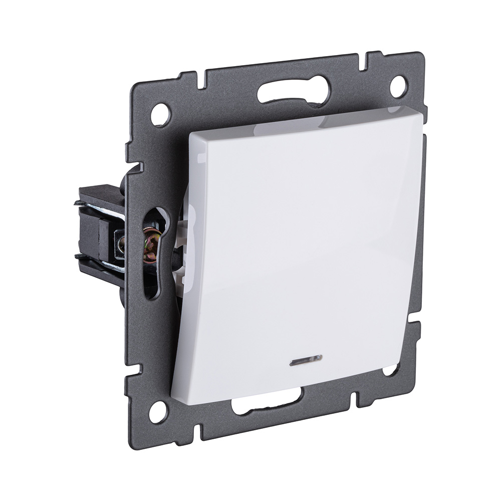 Выключатель 1-клавишный 10А/250В с LED подсветкой, изогнутый, белый Kollinger REA-R-002WH для Aspekt, Eleganz, Reflex