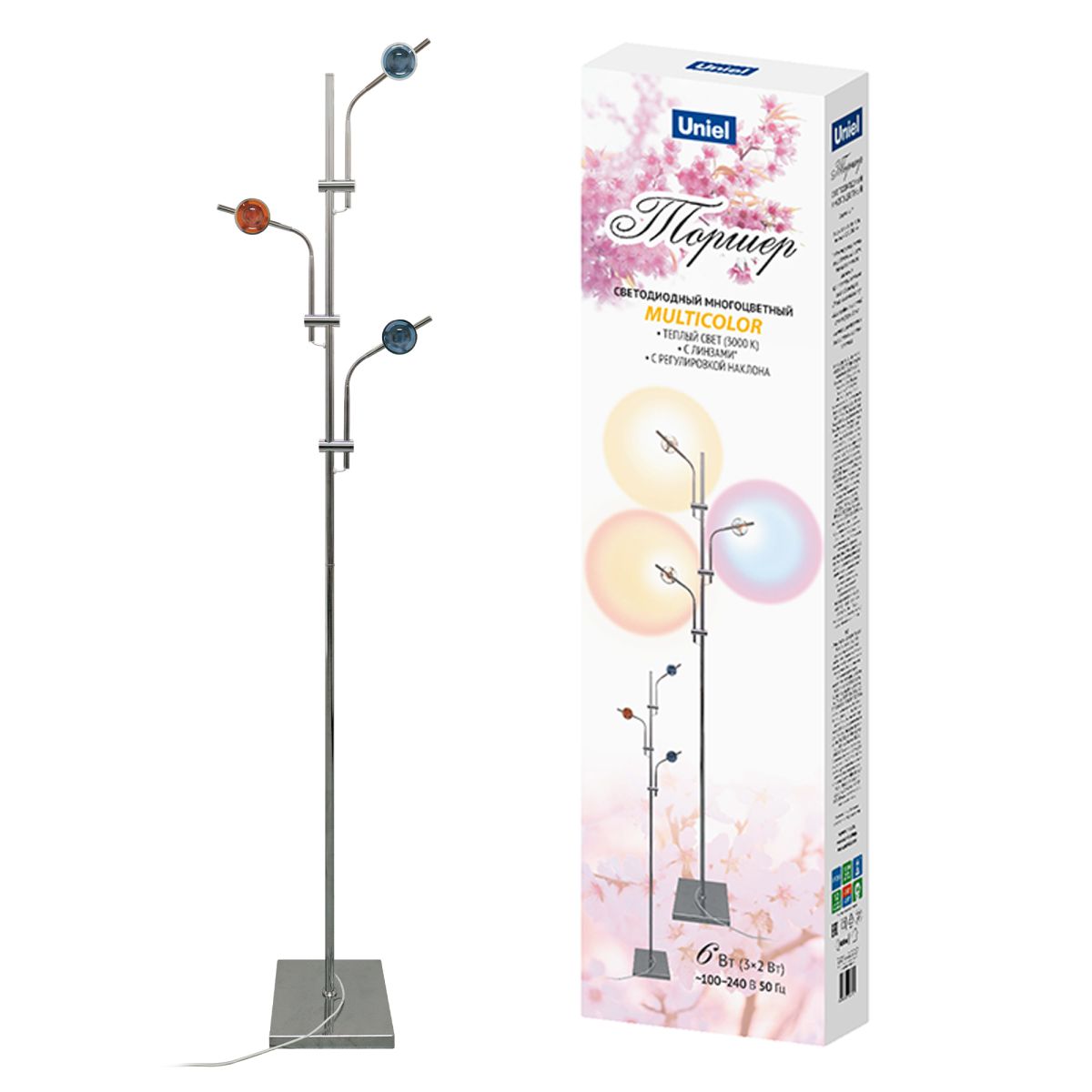 Торшер Uniel ULM-T641 3x2W/3000K CHROME MULTICOLOR UL-00012153