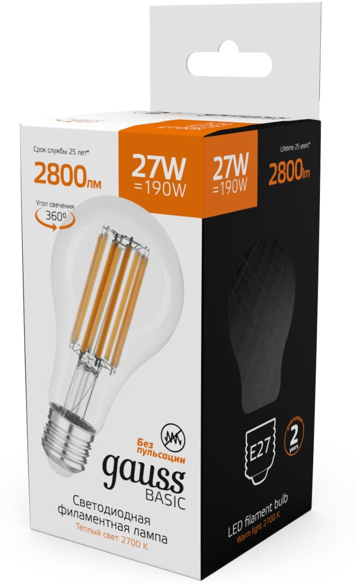 Светодиодная филаментная лампа Gauss Basic Filament 40712172