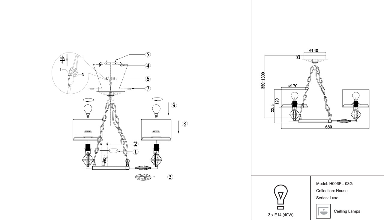 Подвесная люстра Maytoni Luxe H006PL-03G