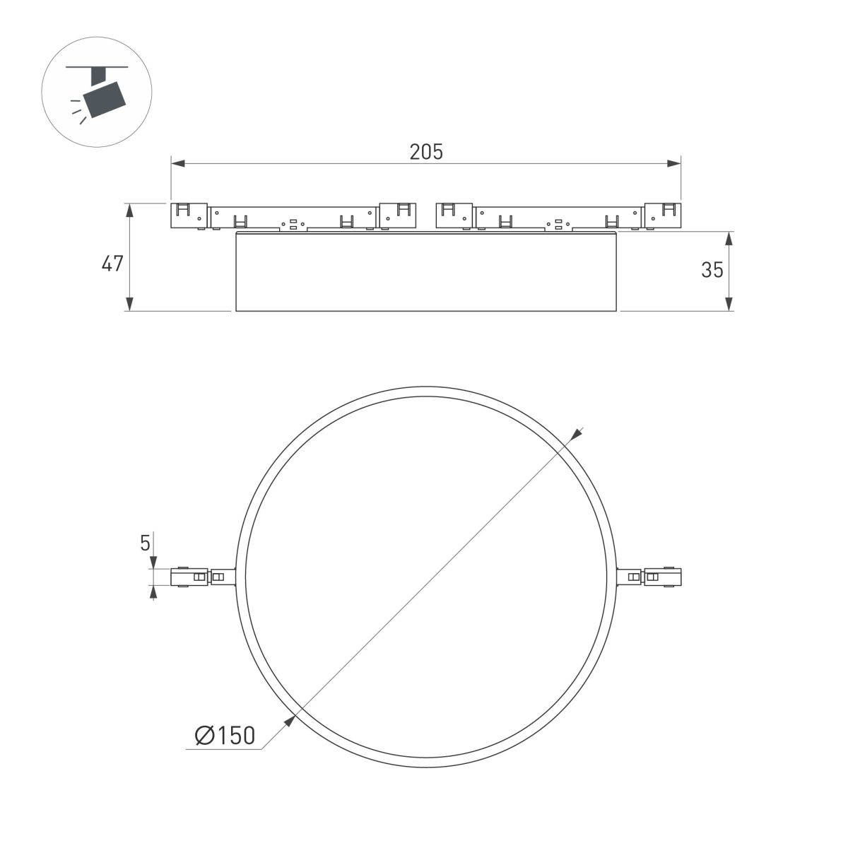 Трековый магнитный светильник Arlight MAG-MICROCOSM-RONDO-R150-15W Warm3000 (BK, 90 deg, 24V) (IP20 Металл) 051777