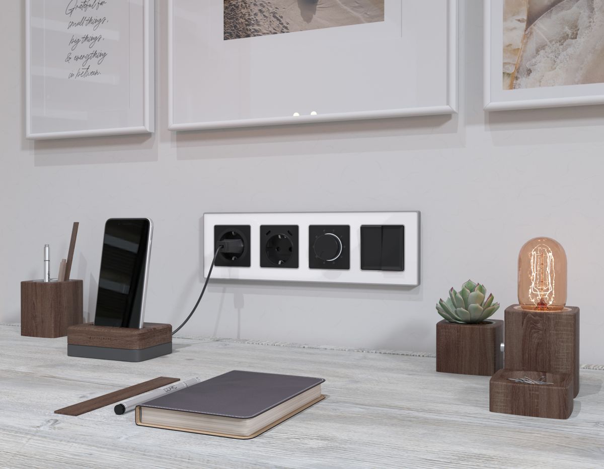 Комплект механизма терморегулятора с датчиком для теплого пола с подсветкой 16A-250V Alfa Черный матовый Quant Ambrella Volt MA805710 (AP8057, VM1381)