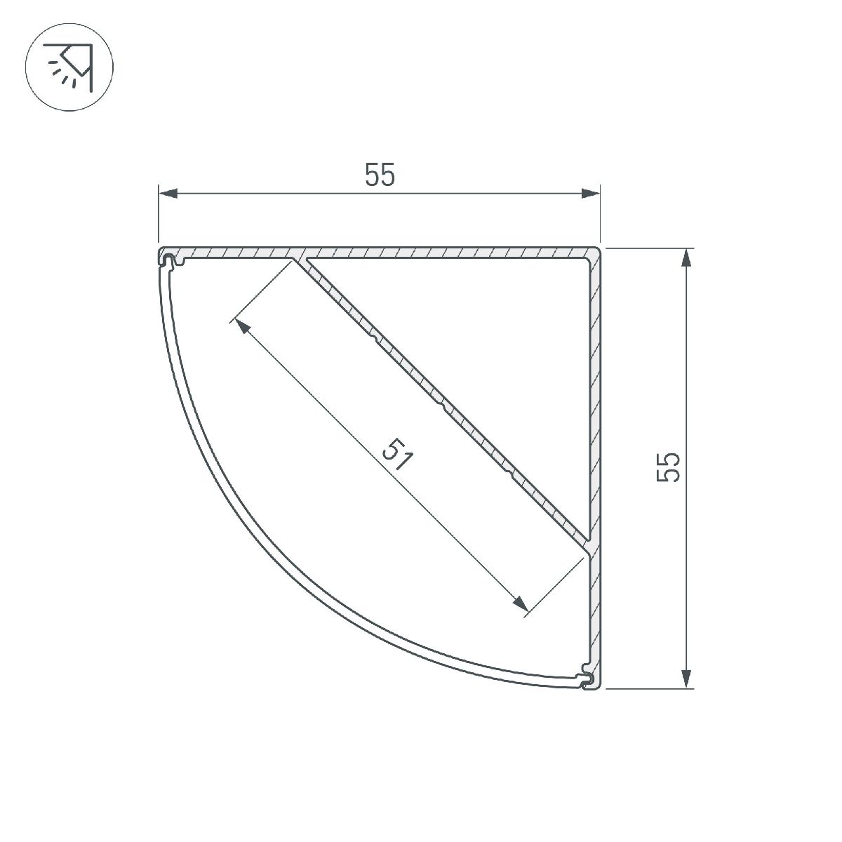 Алюминиевый профиль Arlight KANT-H55-2000 ANOD 044578