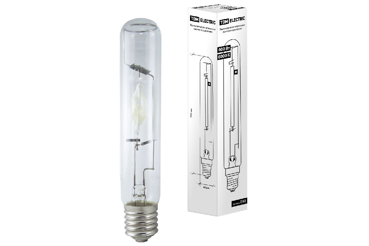 Лампа металлогалогенная TDM Electric E40 400W 6000K прозрачная SQ0325-0018
