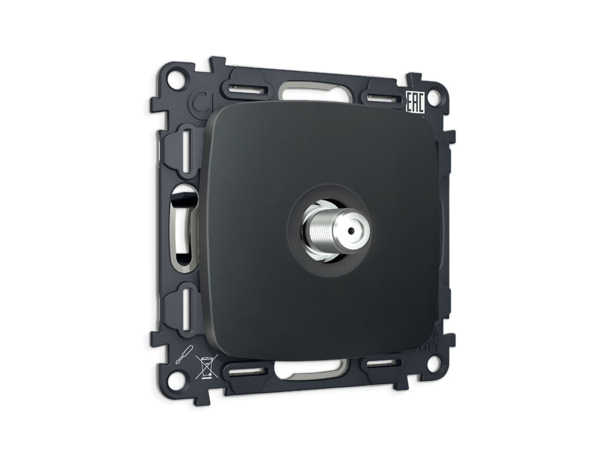 Комплект механизма TV розетки Ambrella Volt SAT 5-2400MHz 3.5dB OMEGA MO913050 Графит soft touch QUANT (OP9130, VM215)