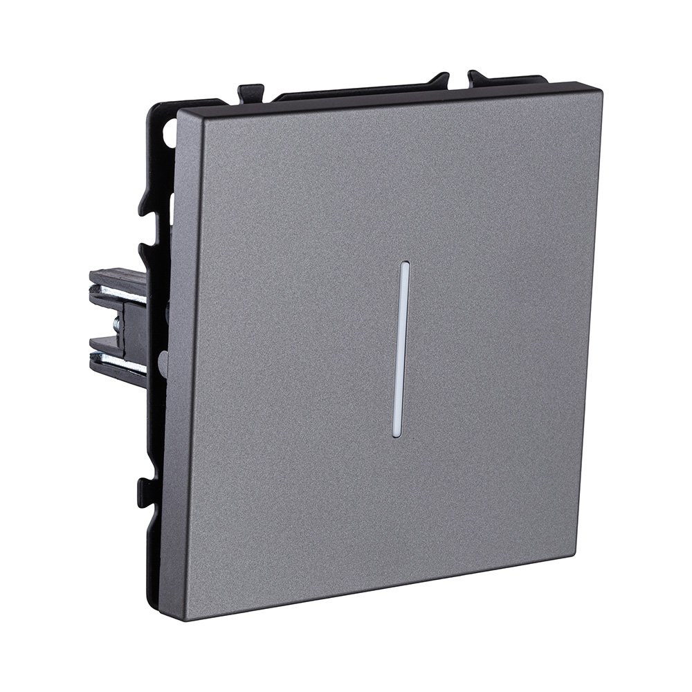 Выключатель 1-клавишный 10А/250В с LED подсветкой, серый Kollinger Eclipse EC-007GY