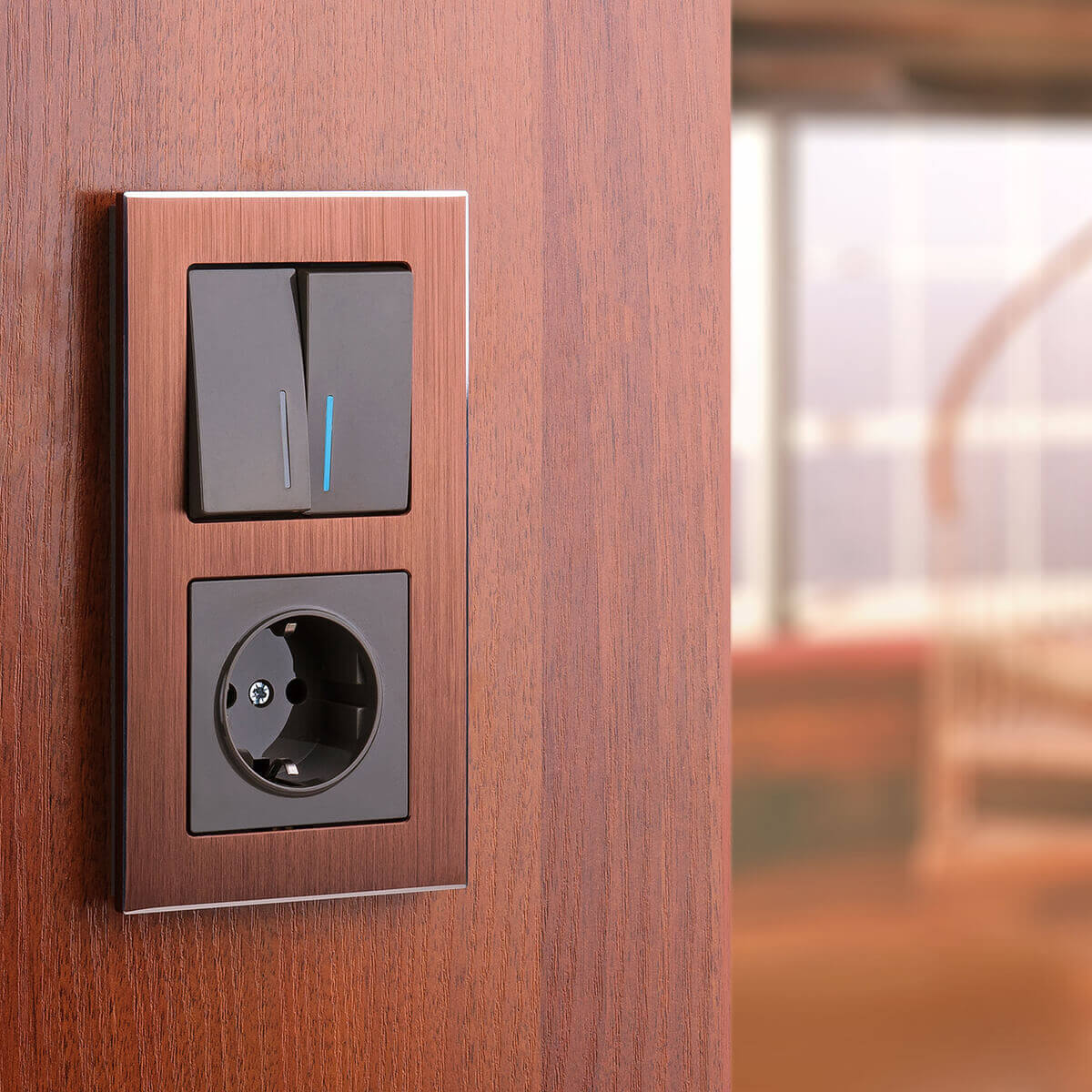 Выключатель двухклавишный проходной с подсветкой Werkel серо-коричневый WL07-SW-2G-2W-LED 4690389086700