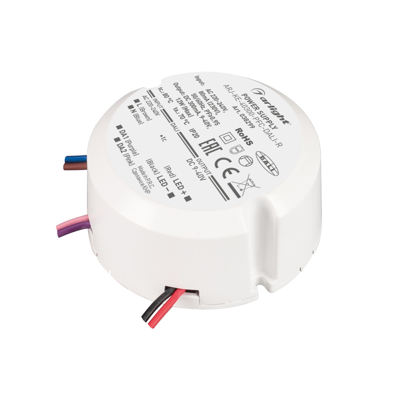 Блок питания Arlight ARJ-KE-40300-PFC-DALI-R (12W, 9-40V, 0.3A) 038299
