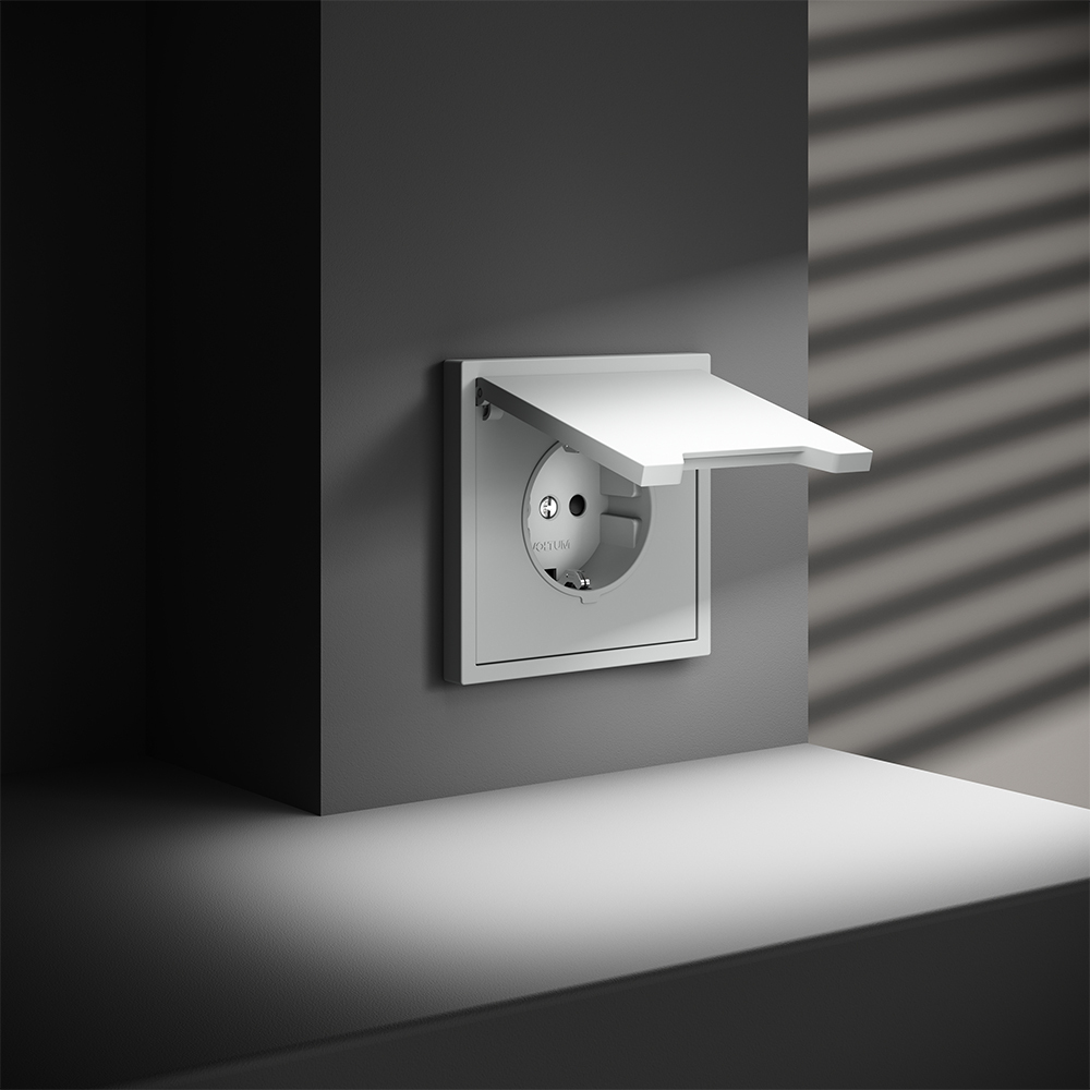 Розетка с защитными шторками и крышкой Voltum S70 VLS040302 (белый матовый)