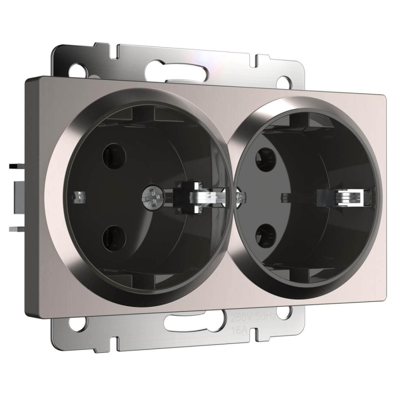 Розетка двойная с заземлением Werkel глянцевый никель WL02-SKG-02-IP20 4690389147067