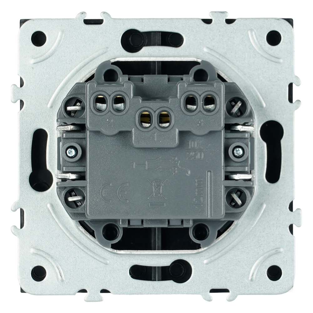 Выключатель 2-клавишный самовозвратный (механизм) Stekker Эмили 250В 10А RSW10-5113-05 черный уголь soft touch 50327