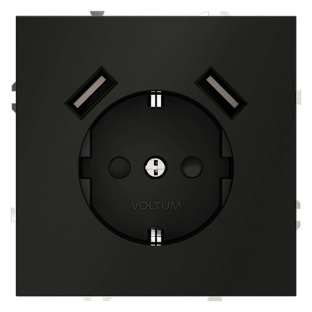 Розетка с USB, А+А Voltum S70 VLS040408 (черный матовый