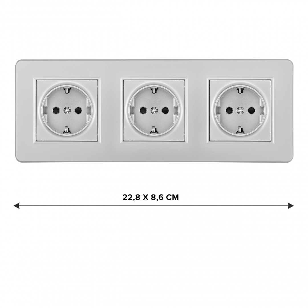 Розетка тройная (трехпостовая) с/з и шторками Arte Milano SET16-3-40-1x3 silver
