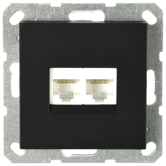 Интернет розетка Jasmart двойная разъем RJ45х2 с накладкой черный матовый (soft touch) G6106PB