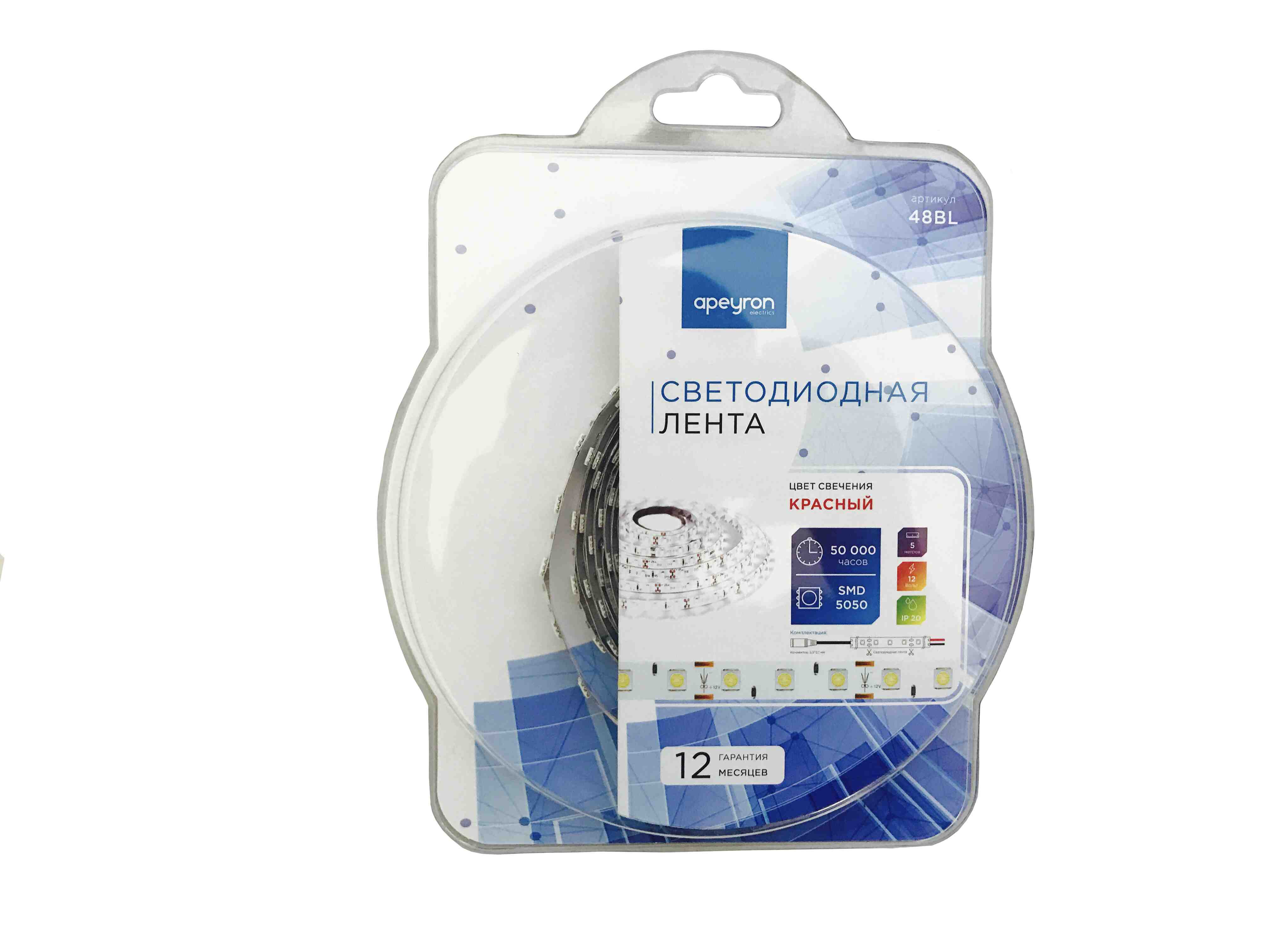 Светодиодная лента Apeyron 12В СТ 14,4Вт/м smd5050 60д/м IP20 5м красная 48BL