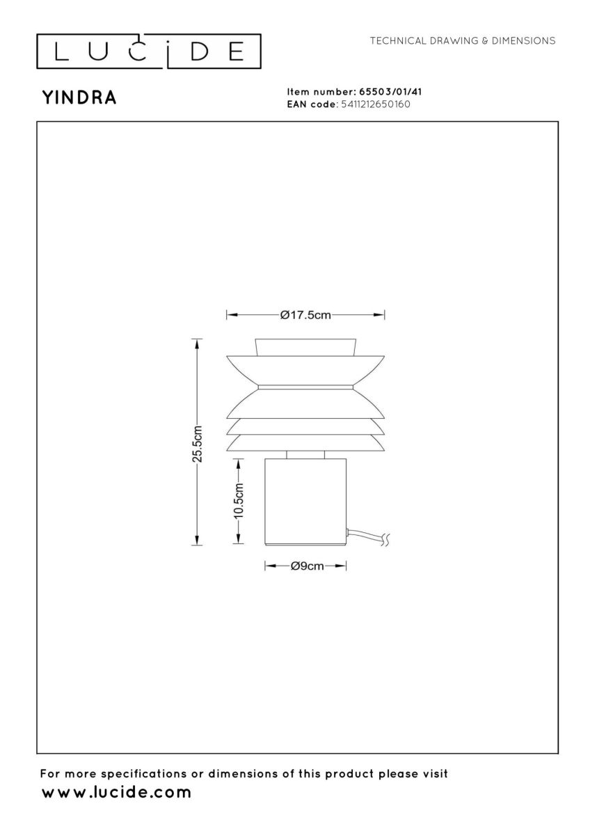 Настольная лампа Lucide Yindra 65503/01/41