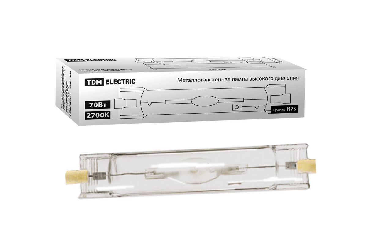 Лампа металлогалогенная TDM Electric Rх7s 70W 2700K прозрачная SQ0325-0011