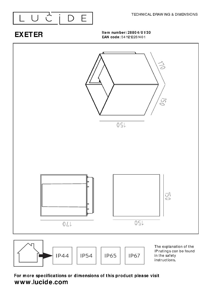 Уличный настенный светильник Lucide Exeter 28804/01/30