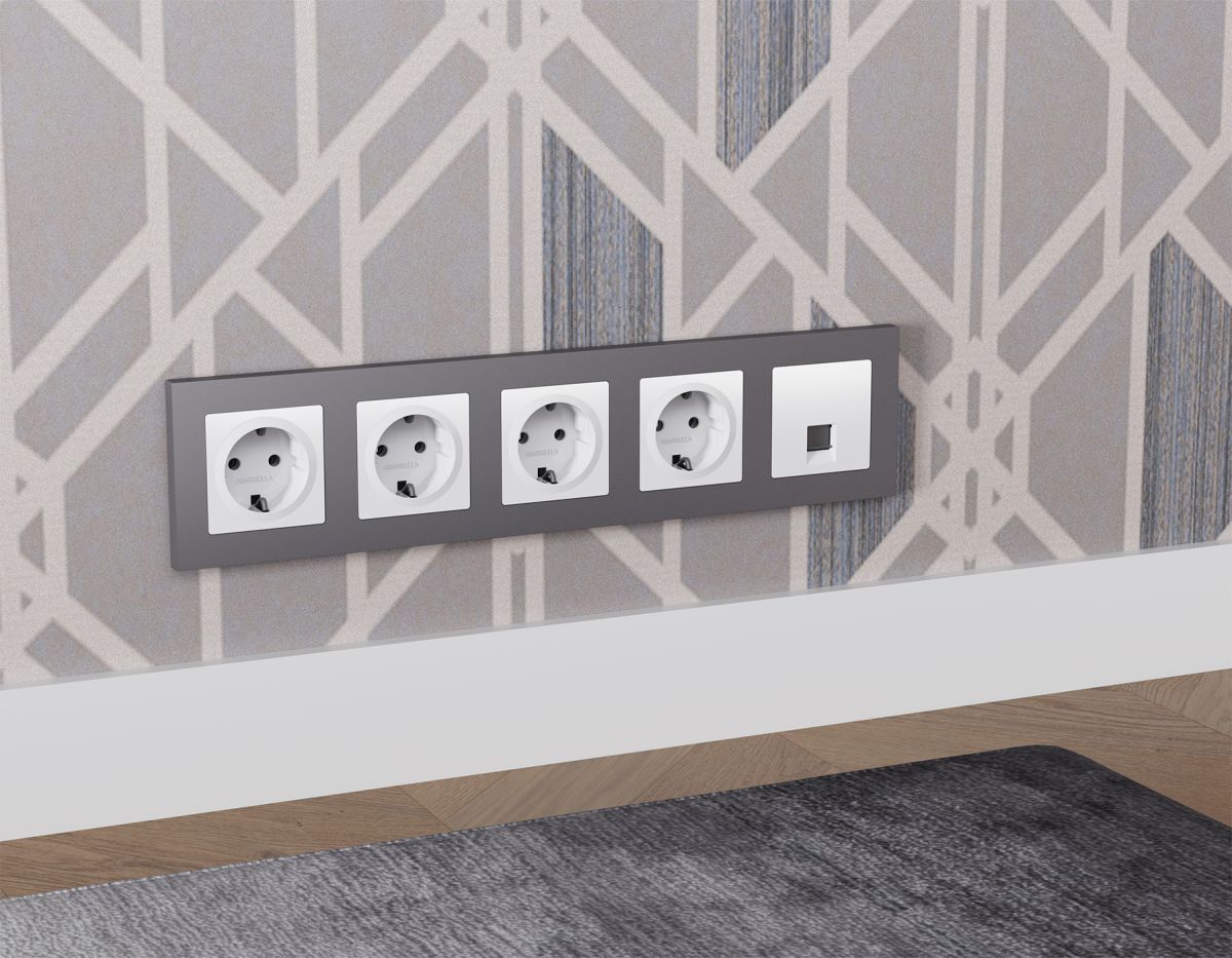 Комплект механизма компьютерной розетки RJ-45 экранированной с автоматической защитной шторкой Alfa Белый глянец Quant Ambrella Volt MA112005 (AP1120, VM185)