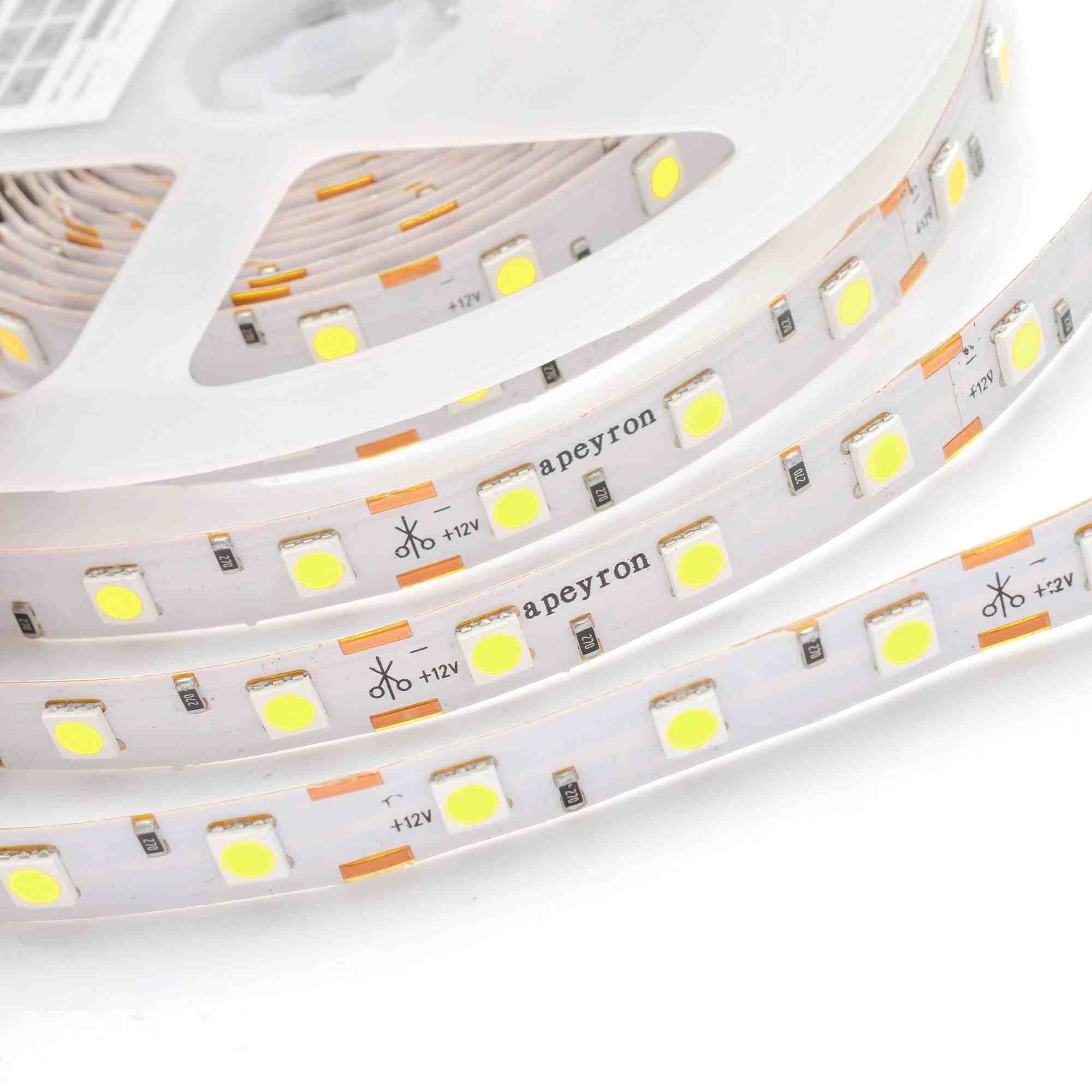 Светодиодная лента Apeyron 12В СТ 14,4Вт/м smd5050 60д/м IP67 (НАНО) 700Лм/м 5м 6500К 00-73