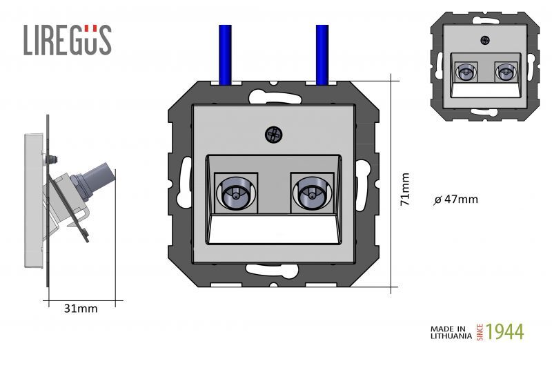 Розетка телевизионная двойная (TV) F-разъем Liregus Epsilon 28-3145