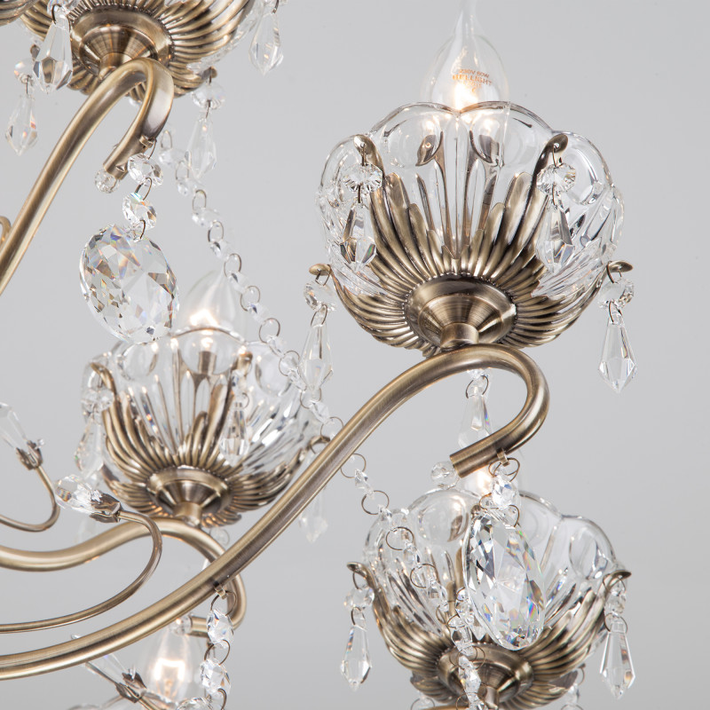 Подвесная люстра Eurosvet 10103/12 античная бронза/прозрачный хрусталь Strotskis