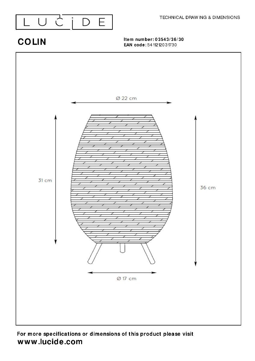 Настольная лампа Lucide Colin 03543/36/30