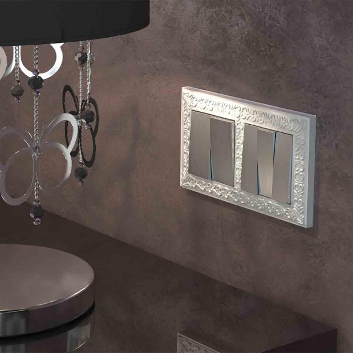 Выключатель двухклавишный проходной Werkel (cеребряный рифленый) W1122009 4690389159626